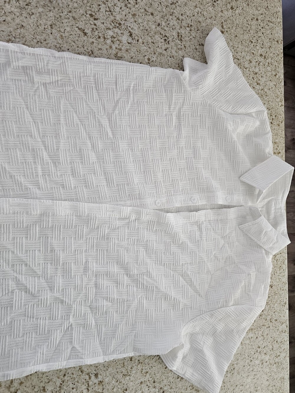 White Textured Short Sleeve Button-Up Shirt